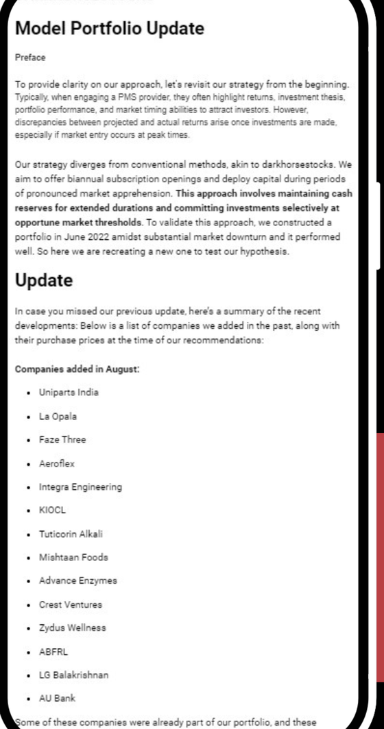 DarkHorseStocks Model portfolio